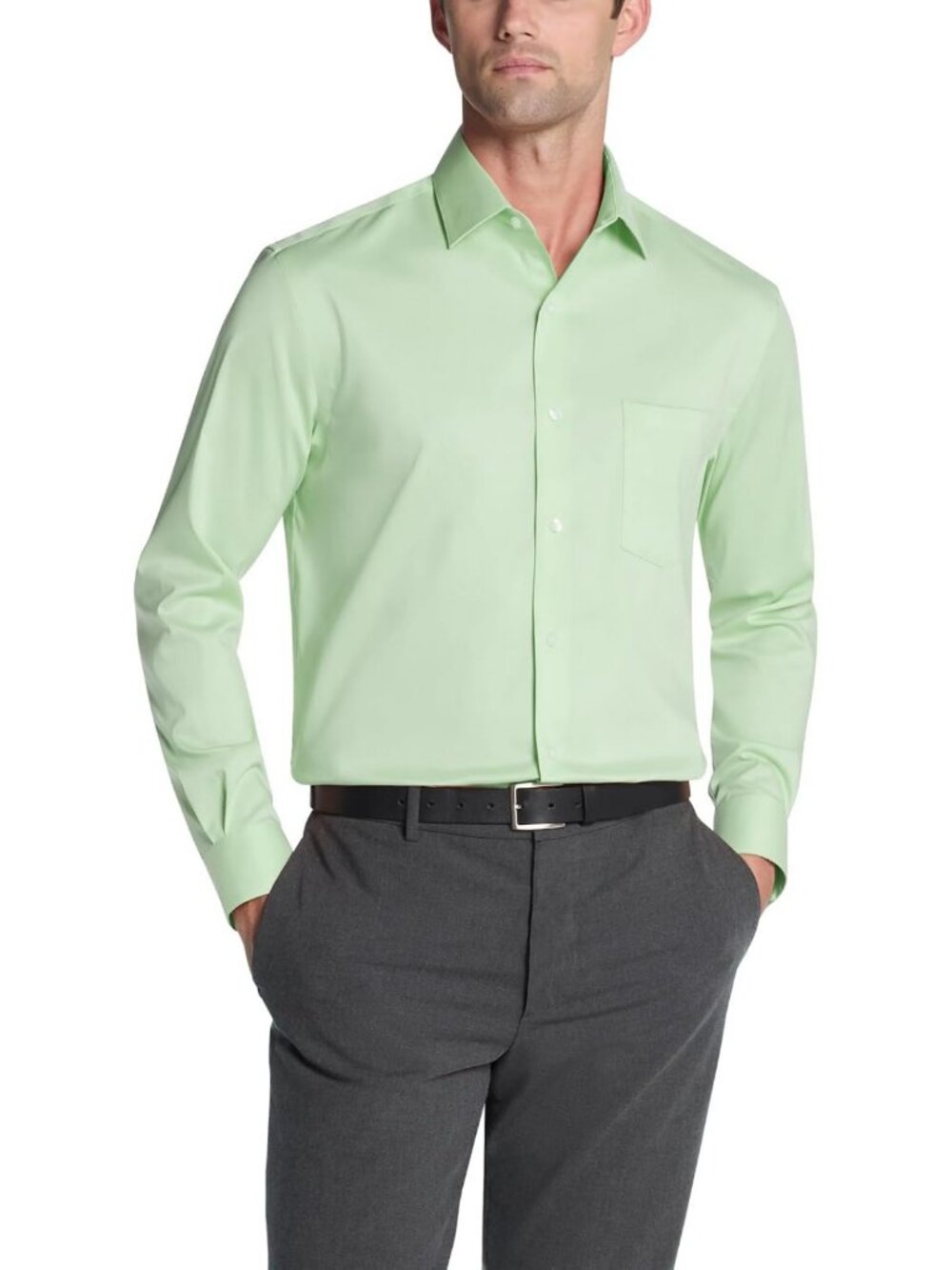 Men's Dress Shirt Regular Fit, Ultra Wrinkle-Free, Flex Collar, Stretch Solid
